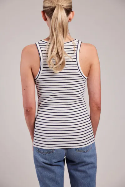 Sebago Vilma Ribbed Tank Top White Navy