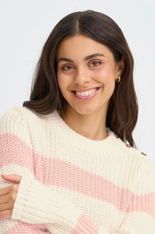 Fransa Kamia Strikkegenser Hvit/Rosa