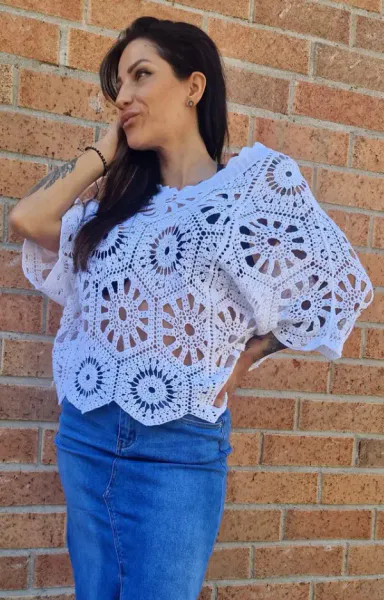 Love Forever Lara Crochet Top White
