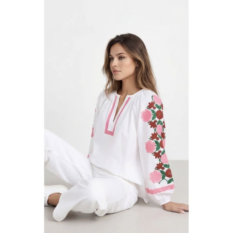 Qnuz Boheme Brodert Bluse Hvit